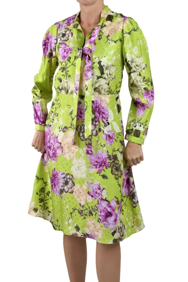 Silk Floral Tie-Neck Dress